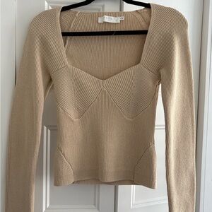 Astr Tan Ribbed Knit Top